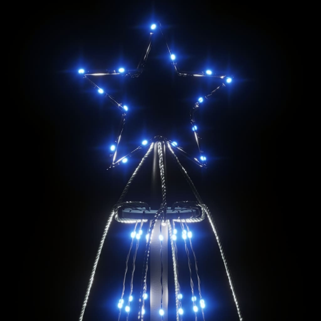 A tall blue LED Christmas cone tree with 1134 lights, standing 8 feet wide and 26 feet high.