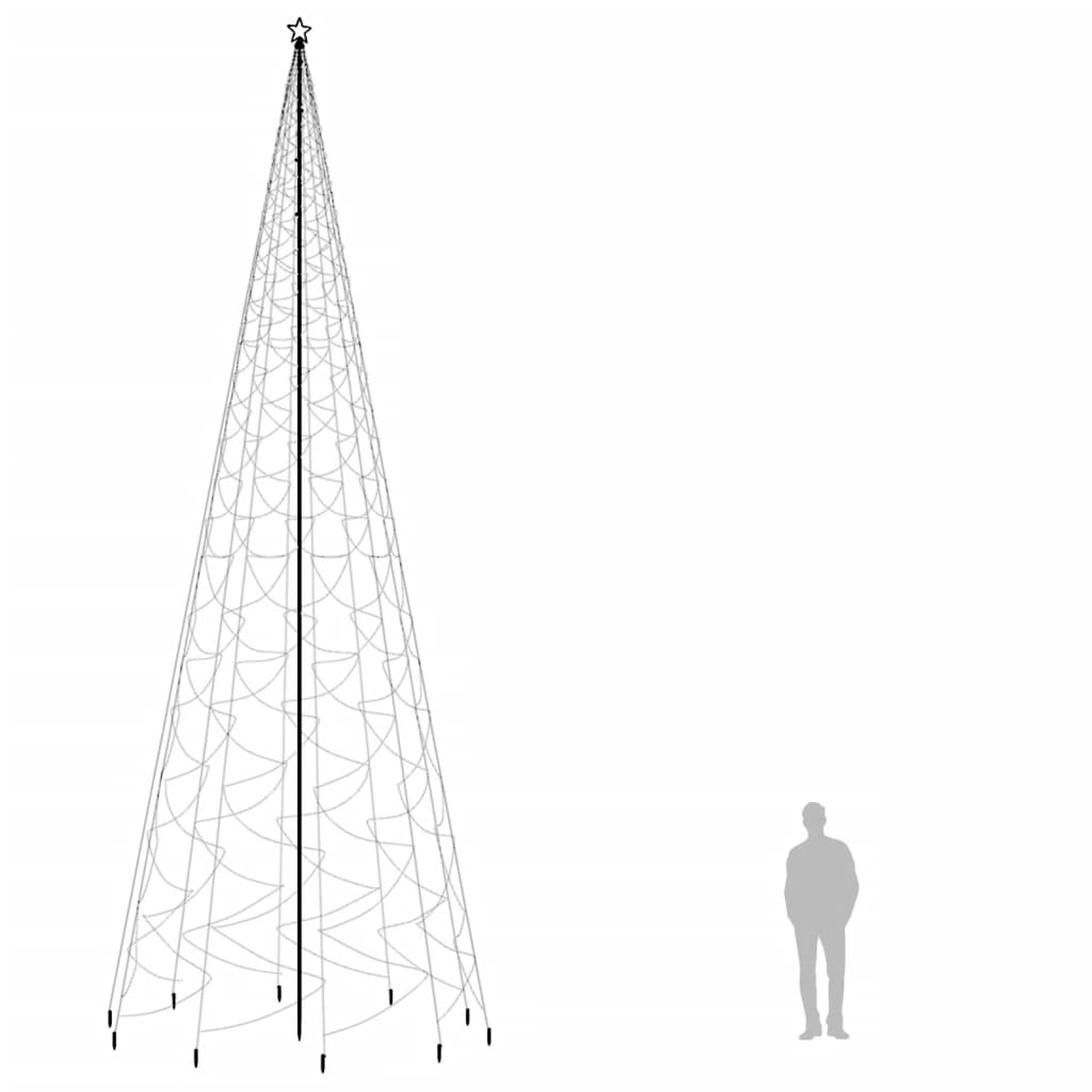 A 26 ft tall Christmas tree with a central spike base, zigzag frame, and 3000 cold white LEDs, shown next to a person for scale.