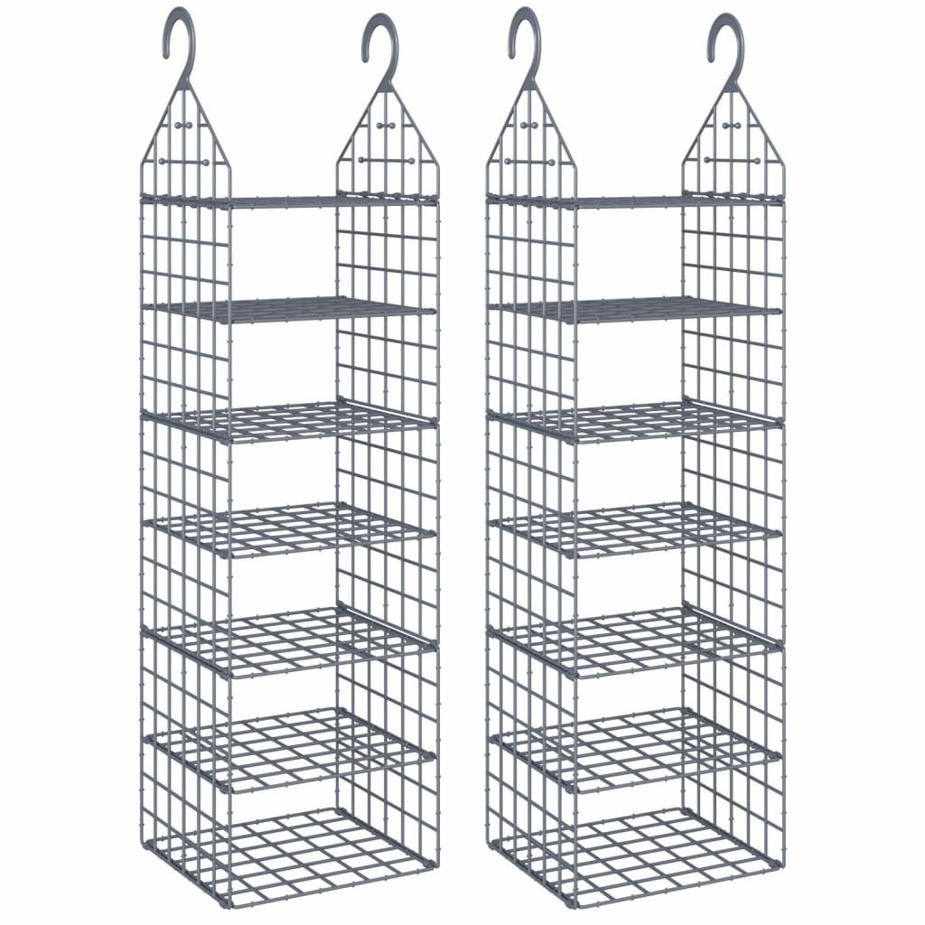Two gray PP hanging closet organizers, each with 7 open shelves, shown side by side.