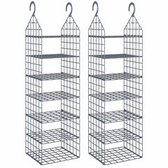 Two gray PP hanging closet organizers, each with 7 open shelves, shown side by side.