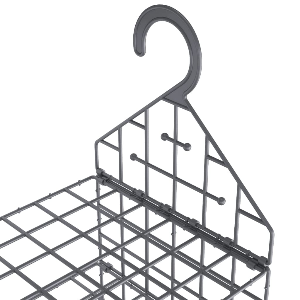 Gray hanging closet organizer with 7 mesh shelves, made of PP plastic.