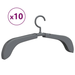 Pack of 10 gray extendable clothes hangers with curved shoulders.