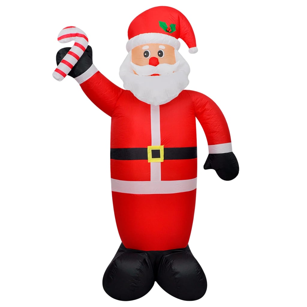4ft inflatable LED Santa Claus in red suit holding a candy cane, multicolor lights.