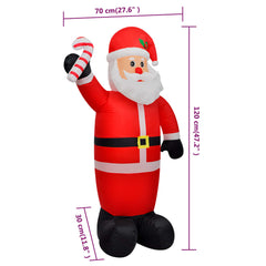 4ft inflatable LED Santa Claus holding a candy cane, with multicolor lights and size dimensions shown.