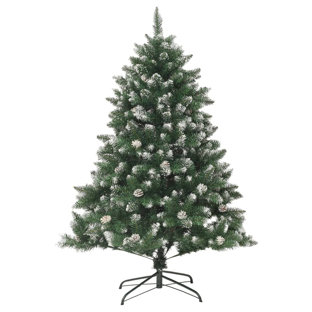 A 59.1-inch snow-flocked PVC artificial Christmas tree with a black metal stand.