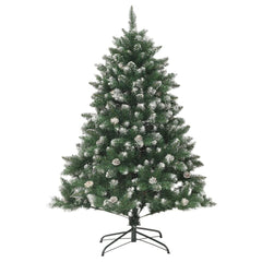 A 59.1-inch snow-flocked PVC artificial Christmas tree with a black metal stand.