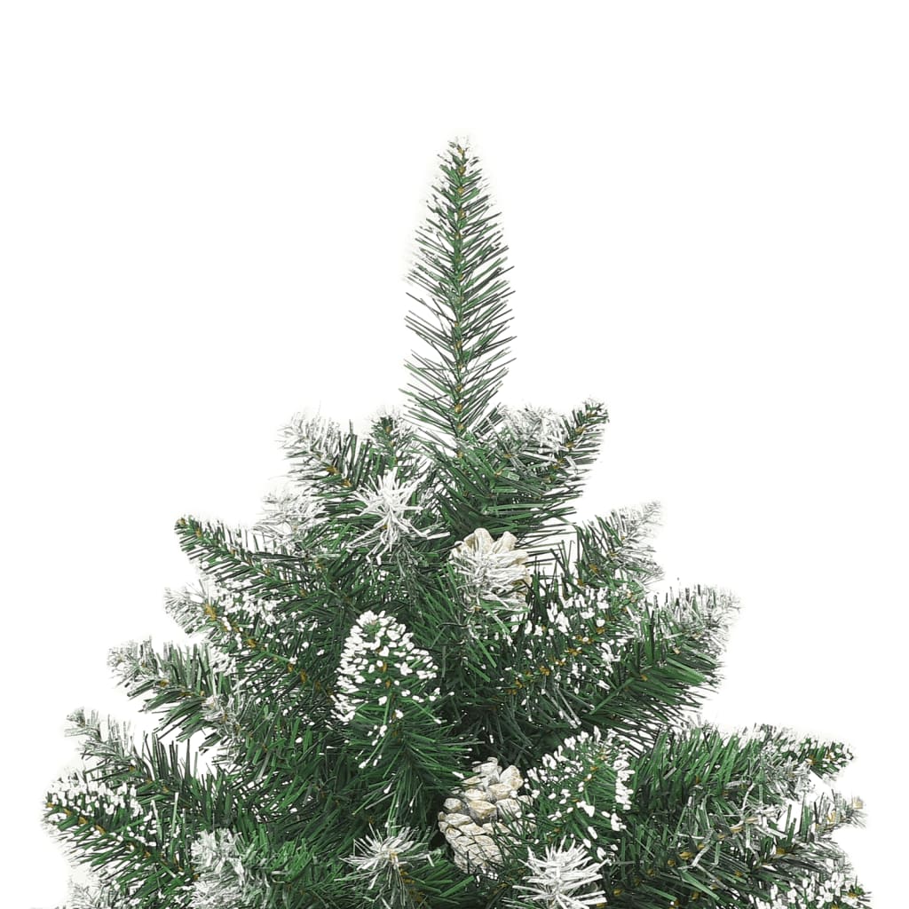 A 59.1-inch snow-flocked PVC artificial Christmas tree with stand and lifelike branches.