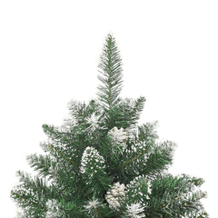 A 59.1-inch snow-flocked PVC artificial Christmas tree with stand and lifelike branches.