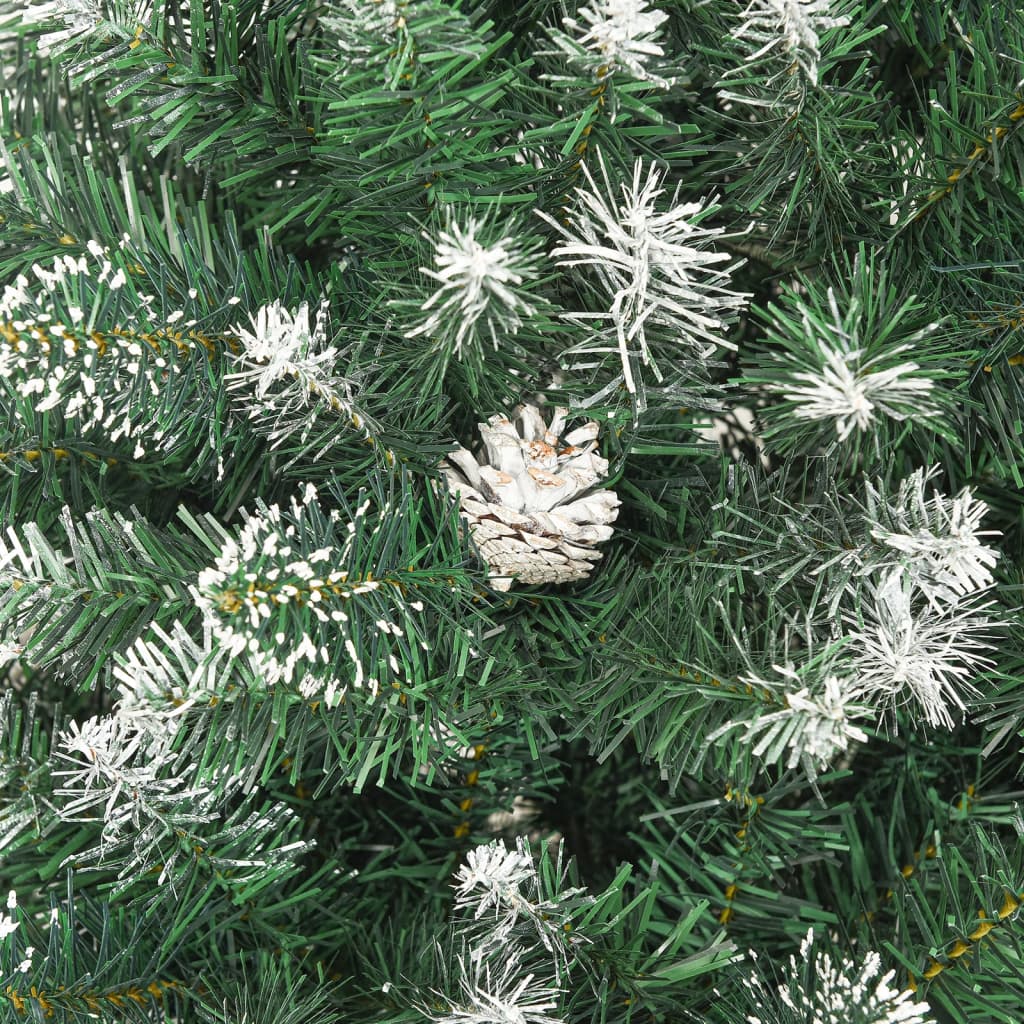 A 59.1-inch snow-flocked PVC artificial Christmas tree with stand, featuring white-tipped branches and pine cones.