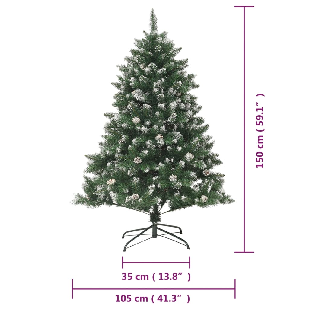 59.1-inch snow-flocked PVC artificial Christmas tree with stand, measuring 105 cm tall and 35 cm wide.