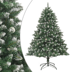 70.9-inch snow-flocked PVC artificial Christmas tree with metal stand.