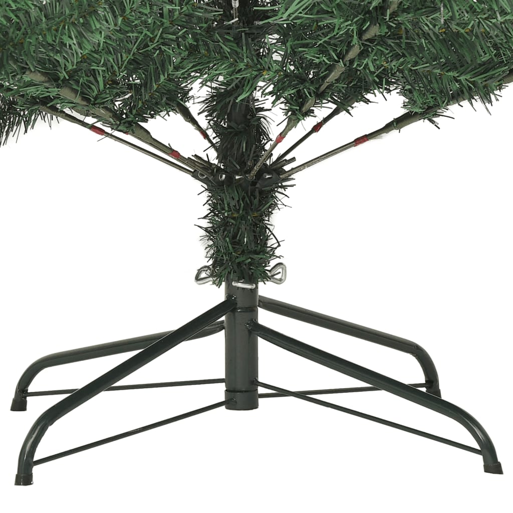 70.9-inch snow-flocked PVC artificial Christmas tree with black metal stand.