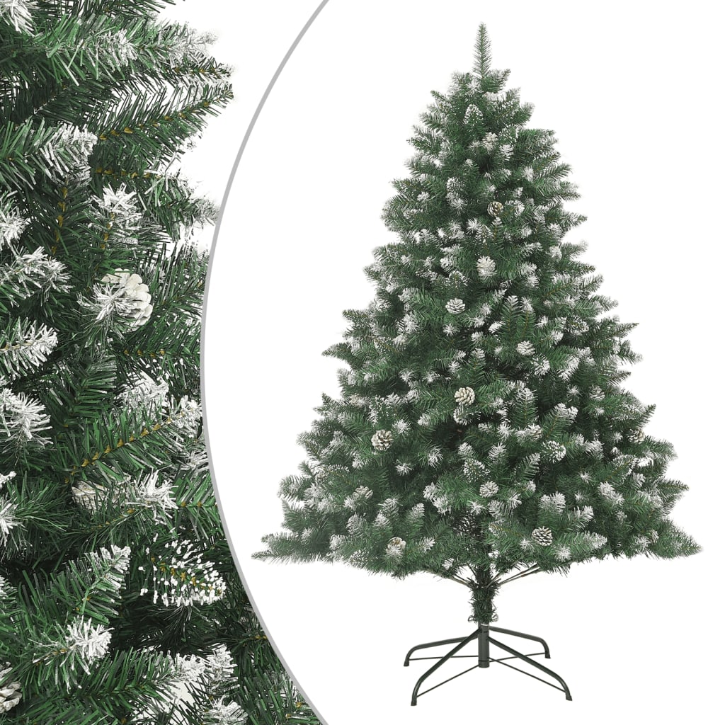 82.7" artificial green Christmas tree with white snow flocking and sturdy steel stand