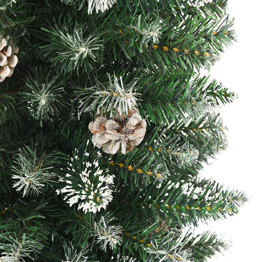 A 6 ft slim artificial Christmas tree with green PVC branches and white snow flocking.