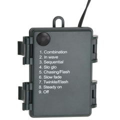 Black control box with nine light mode options and a hanging hook on top