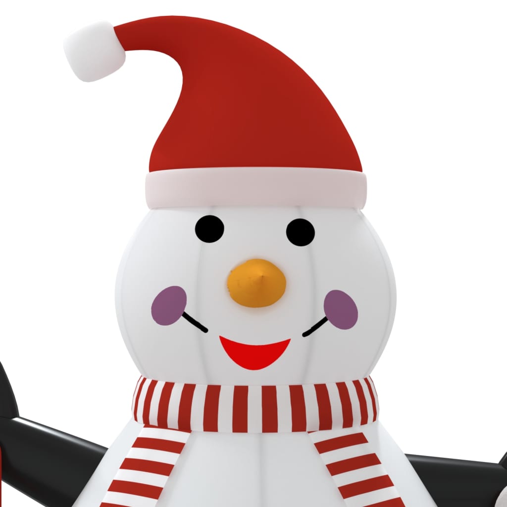 10 ft inflatable snowman with red hat, striped scarf, and multicolor LED lights
