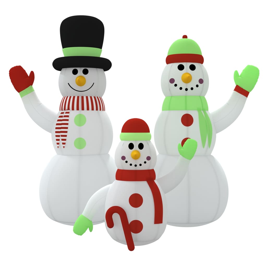 A 12-foot inflatable snowman family with LED lights.