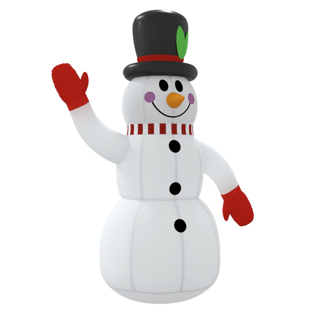 4 ft inflatable snowman made of multicolor Oxford fabric with built-in LEDs.