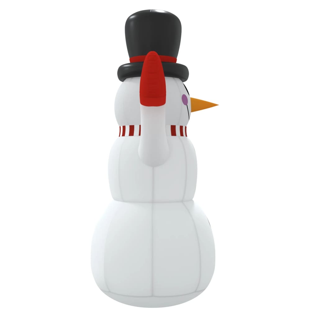4 ft inflatable snowman made of multicolor Oxford fabric with built-in LEDs.