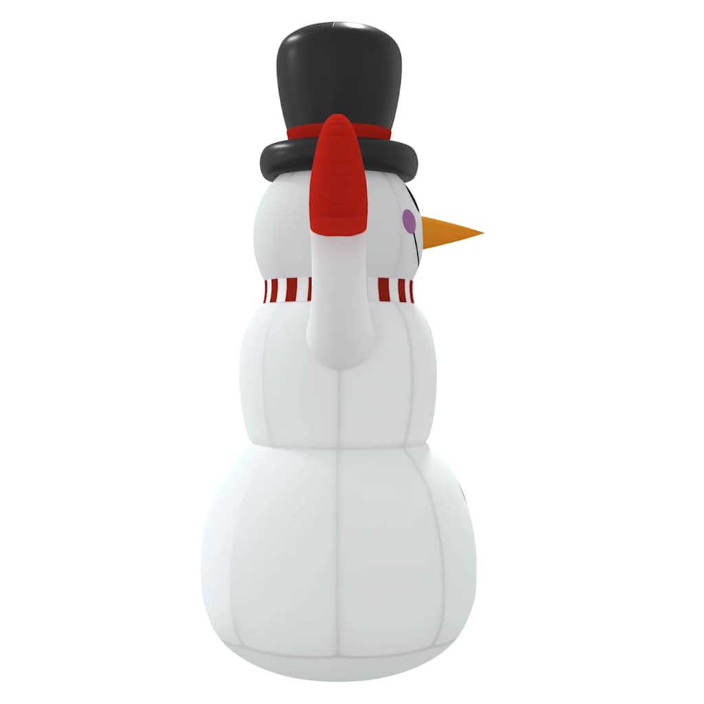 8 ft inflatable snowman with multicolor LED lights, made of Oxford fabric.