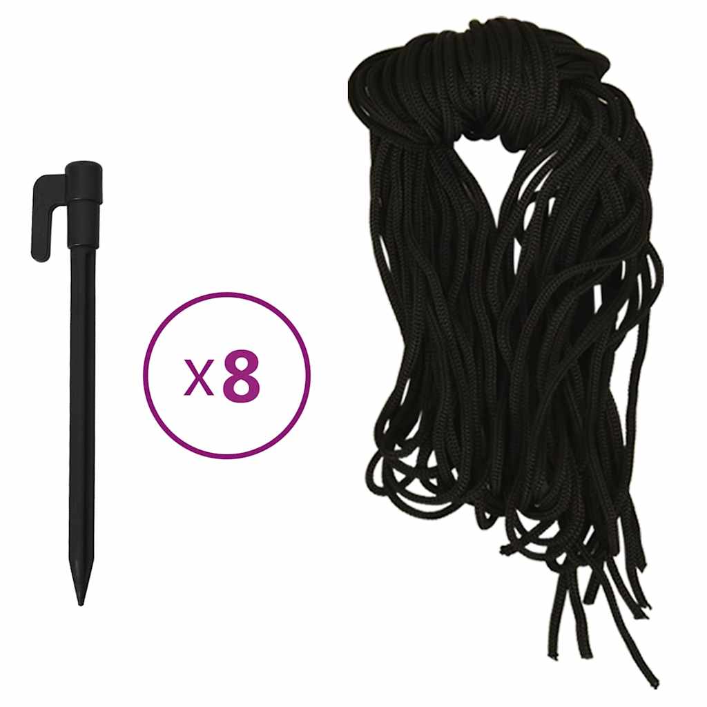 Black plastic stakes and long black ropes for securing outdoor decorations.
