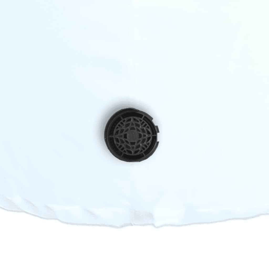 Close-up of the black inflation valve on the white fabric of the Bostome 8 ft inflatable snowman.