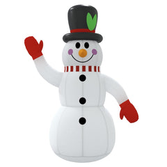 10 ft inflatable snowman with black hat, red gloves, and multicolor LED lights