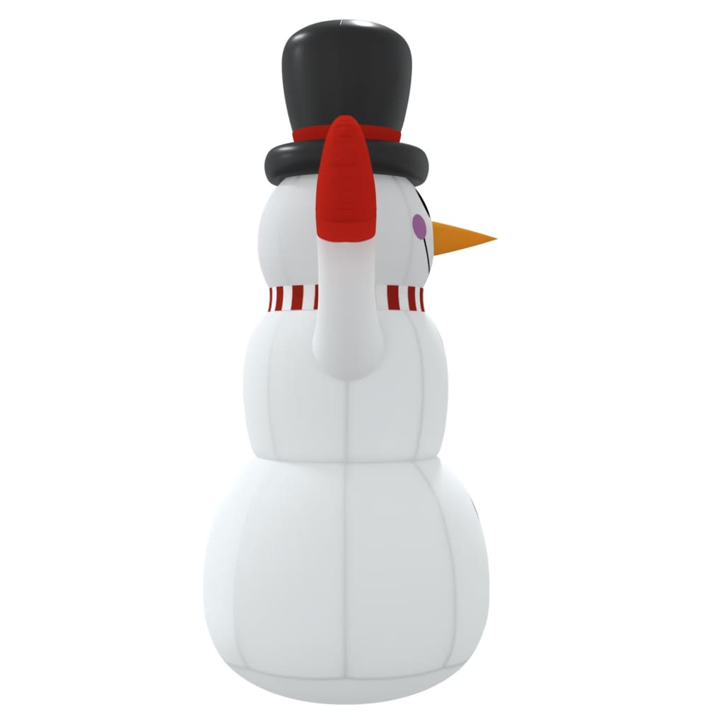 10 ft inflatable snowman made of multicolor Oxford fabric with built-in LEDs.