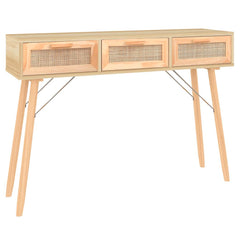 Console Table Brown Engineered wood, solid pine wood, natural rattan