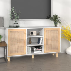 Sideboard White Engineered wood, solid pinewood, natural rattan