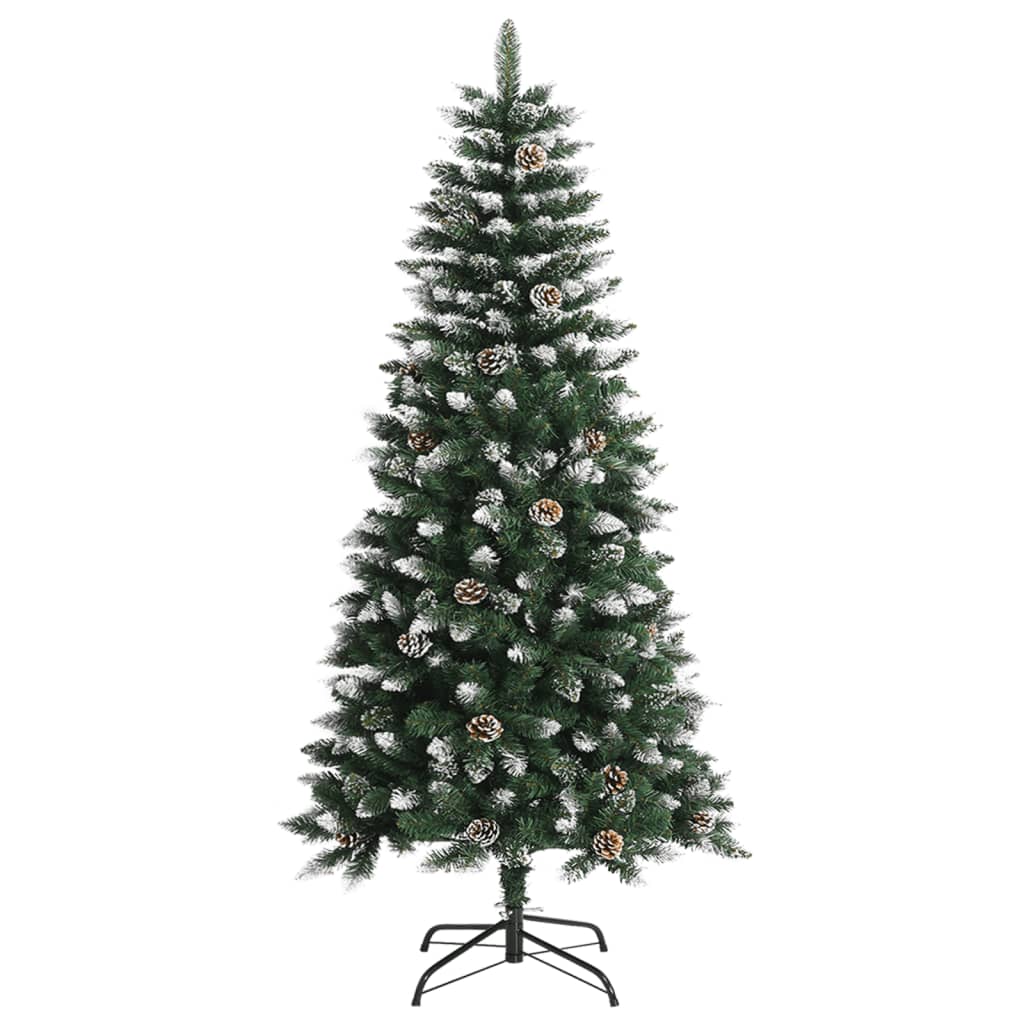A 47.2-inch green PVC artificial Christmas tree with snow, glitter, and a stand.
