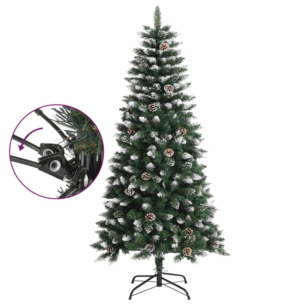 A 47.2-inch green PVC artificial Christmas tree with snow, glitter, and a stand.
