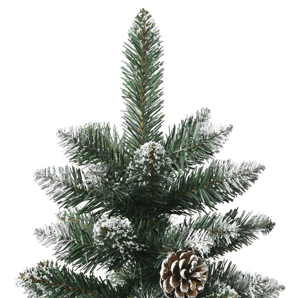 A 47.2-inch green PVC artificial Christmas tree with snow, glitter, pinecones, and stand.