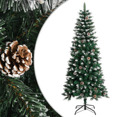 59.1-inch green PVC artificial Christmas tree with snow, glitter, and stand.