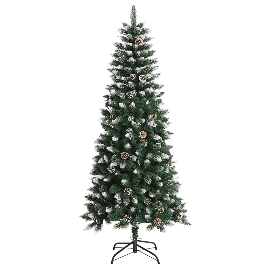 A 59.1-inch green PVC artificial Christmas tree with snow, glitter, and a stand.