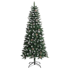 A 59.1-inch green PVC artificial Christmas tree with snow, glitter, and a stand.