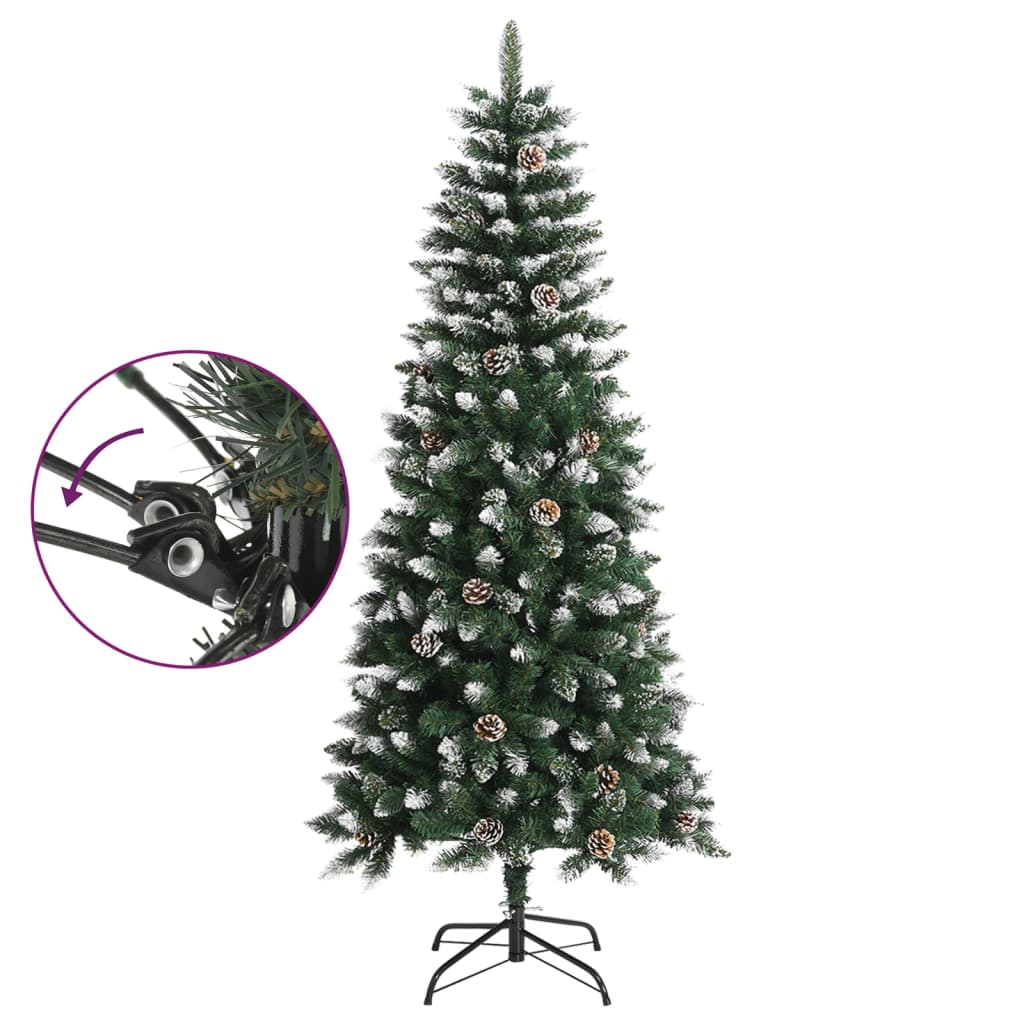 59.1-inch green PVC artificial Christmas tree with snow, glitter, and stand.