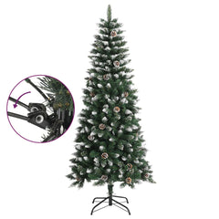 59.1-inch green PVC artificial Christmas tree with snow, glitter, and stand.