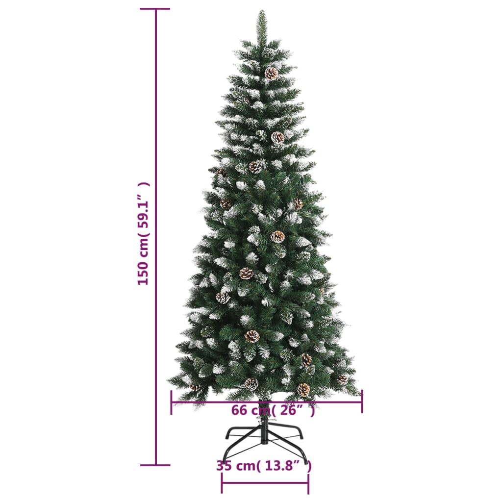 A 59.1-inch green artificial Christmas tree with snow, glitter, and a stand.