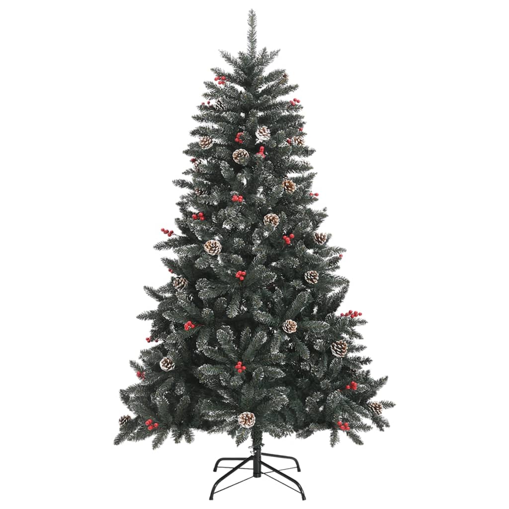 A 47.2-inch green PVC artificial Christmas tree with stand, featuring berries and pinecones.