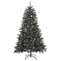 A 47.2-inch green PVC artificial Christmas tree with stand, featuring berries and pinecones.