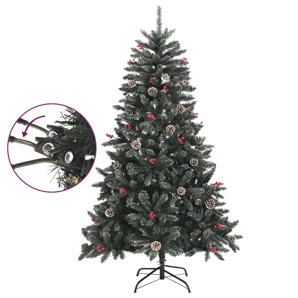 A 47.2-inch green PVC artificial Christmas tree with stand, pre-decorated with cones and berries.