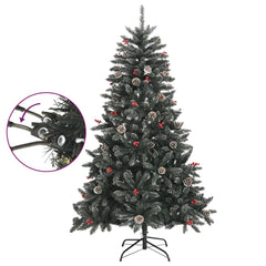 A 47.2-inch green PVC artificial Christmas tree with stand, pre-decorated with cones and berries.