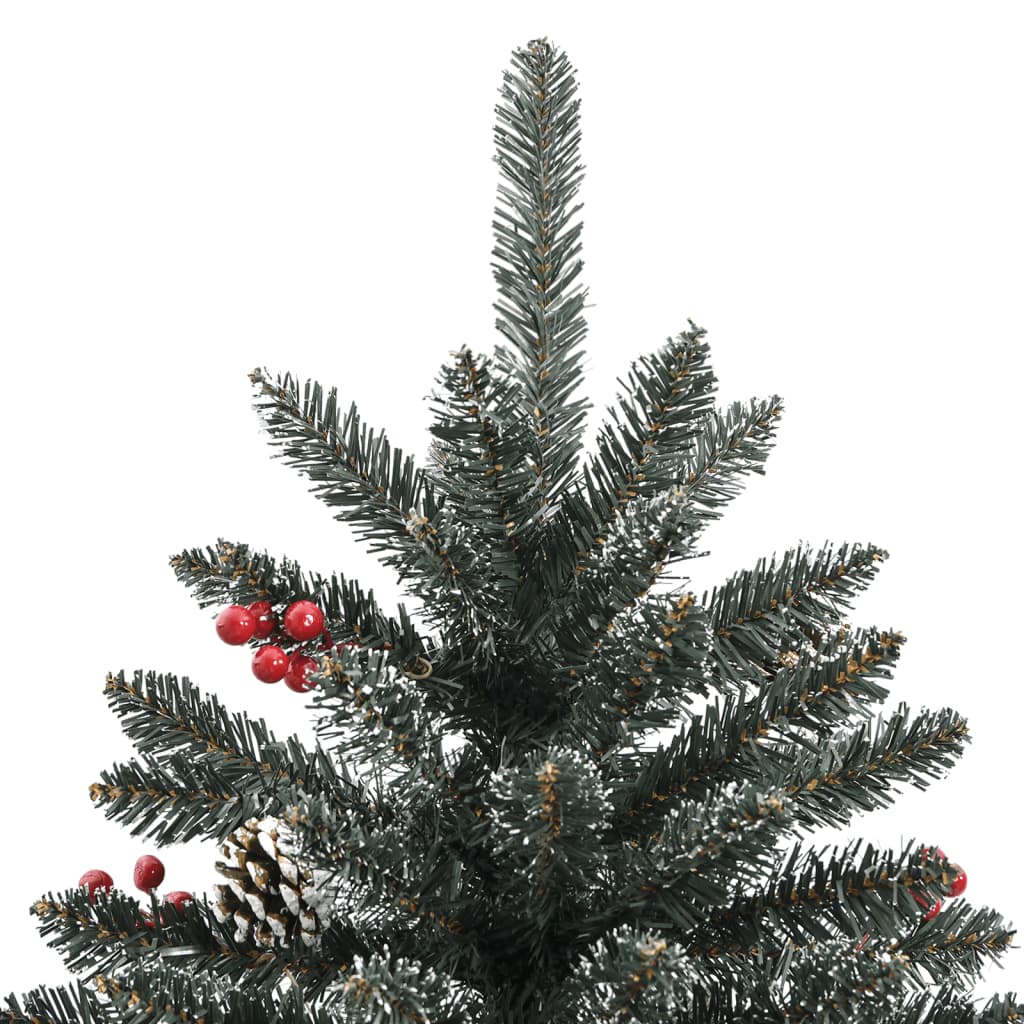 A 47.2-inch green PVC artificial Christmas tree with stand, featuring snow-dusted branches, pine cones, and red berries.