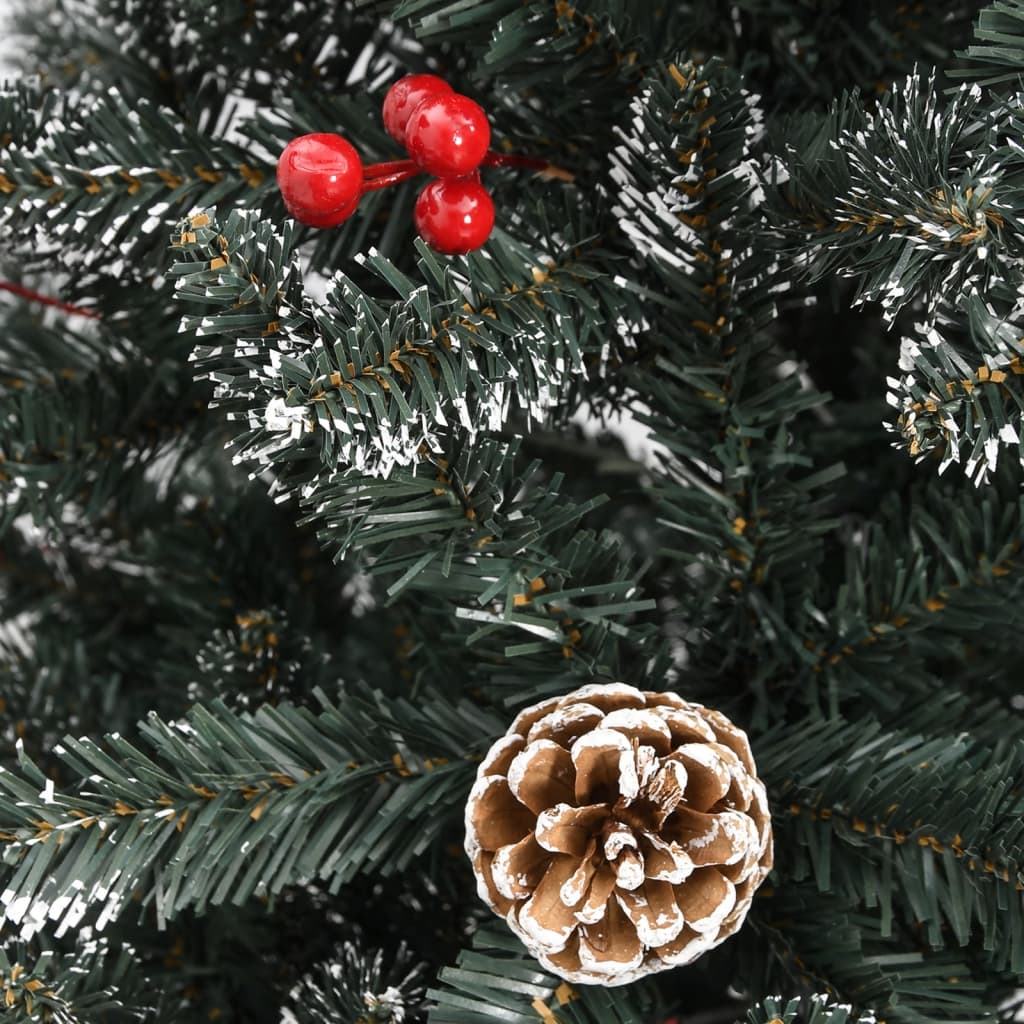 A 47.2-inch green PVC artificial Christmas tree with stand, featuring snow-dusted branches, red berries, and pine cones.