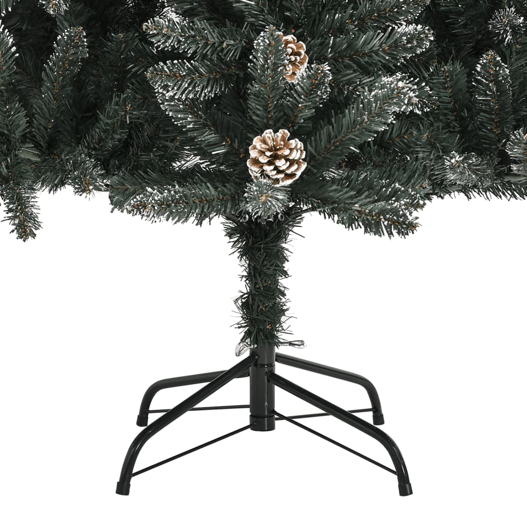 47.2 inch green artificial Christmas tree with snow-dusted pine cones and metal stand