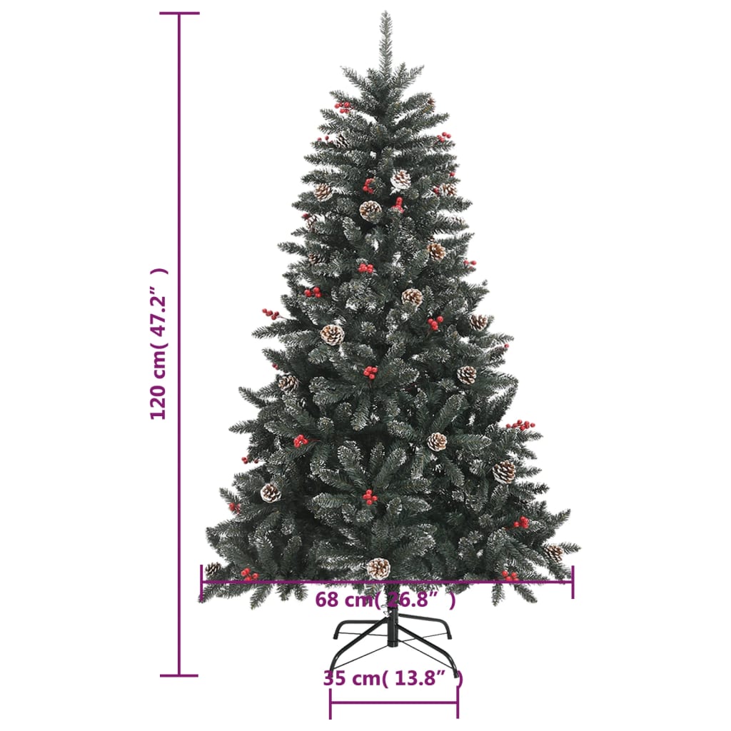 A 47.2-inch green PVC artificial Christmas tree with stand, decorated with berries and pinecones.