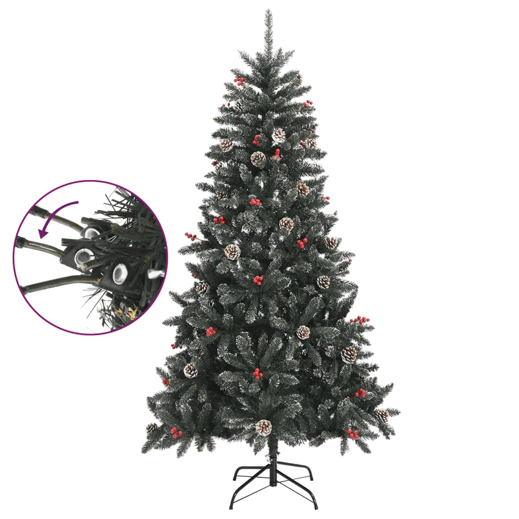 A 70.9-inch green PVC artificial Christmas tree with snow-dusted branches, red berries, pine cones, and a metal stand.