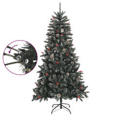 A 70.9-inch green PVC artificial Christmas tree with snow-dusted branches, red berries, pine cones, and a metal stand.