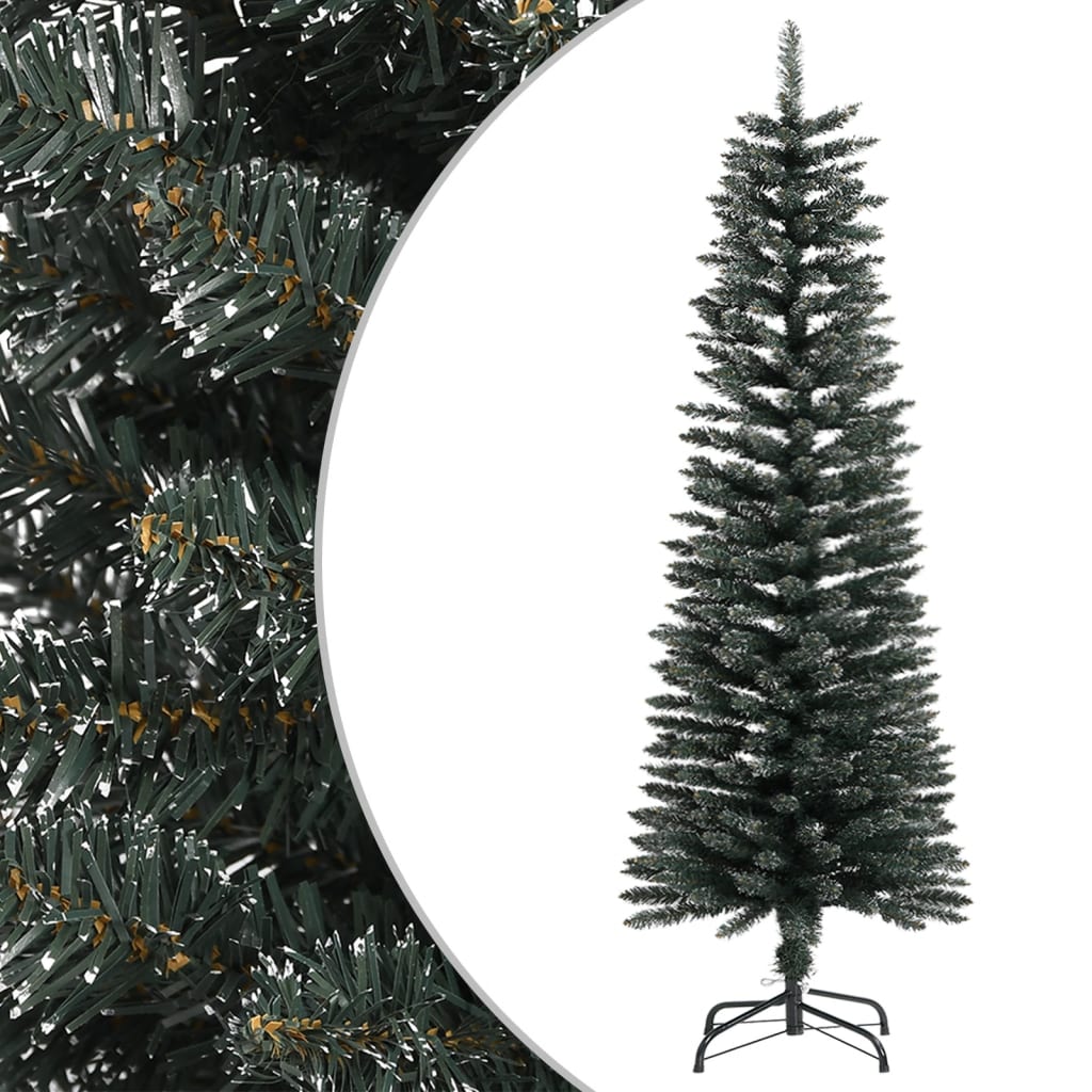 4 ft slim artificial Christmas tree with green PVC branches and snow dusting on tips